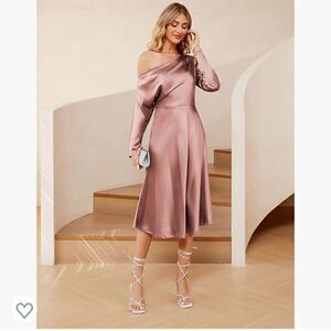 NWT JASAMBAC Satin Elegant One Shoulder Ruched Long Sleeve Wedding Dress